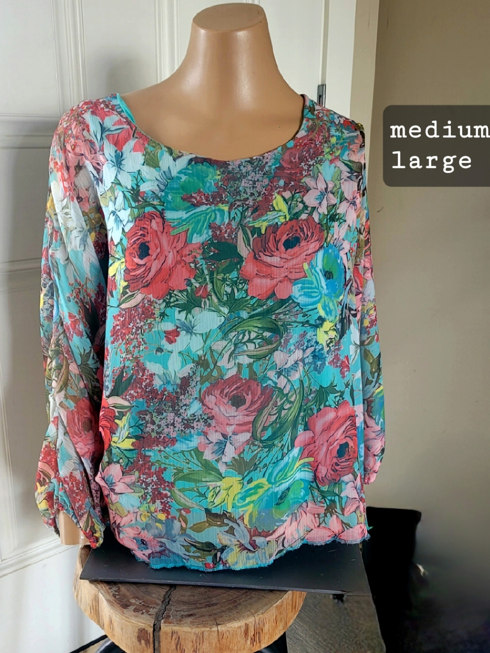 Floral Lightweight Long Sleeve Blouse - Pink & Teal